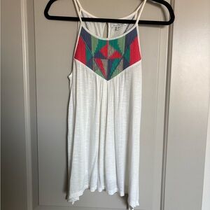 American Eagle Outfitters Cream Tank Top with Colorful Geometric Pattern